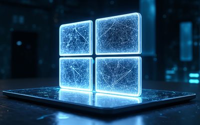 Windows 10 3D blue logo, 4K, Windows 10 sign, Windows 10 blue silhouette logo, Windows 10 logo, Windows 10 glowing blue emblem, Windows 10, blue neon light, Windows logo, Windows