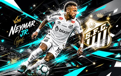Neymar JR, Santos FC, fan art, vector art, Neymar Santos FC, creative art, black and white vector abstraction, Santos FC logo, Neymar Santos, football, Santos, Neymar da Silva Santos Junior, Neymar