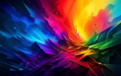 4k, värikkäitä hahmoja, geometriset muodot, värikkäitä 3d fragmentteja, luova, pirstoutunut geometrinen kuvio, taideteos, tumma 3d tausta, värikäs abstrakti tausta, muotoja, 3d taustat