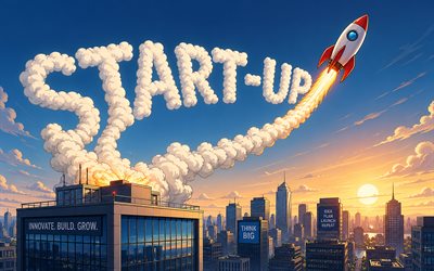 4k, Start-Up, cartoon art, rocket takeoff, motivation, creative, inspiration, Start-Up concepts, Start-Up inspiration, Start-Up Art, Start Up