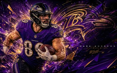 Mark Andrews, 4k, violet digital background, Baltimore Ravens, NFL, american football, Mark Andrews 4K, Baltimore Ravens logo, fan art, Mark Andrews Baltimore Ravens