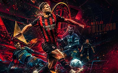 Niclas Fullkrug, AC Milan, fan art, red black, abstract digital background, Niclas Fullkrug AC Milan, creative art, AC Milan logo, Niclas Fullkrug Milan, football, Milan