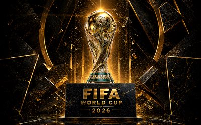 4k, copa do mundo fifa de 2026, fundo 3d preto, troféu da copa do mundo fifa, minimalismo, arte dos fãs, futebol, arte da copa do mundo fifa, copa do mundo fifa 2026, criativo, troféu de ouro, copa do mundo fifa