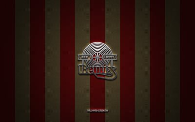 rip city remix logosu, amerikan basketbol kulübü, nba g ligi, kırmızı altın karbon arka plan, rip city remix amblemi, basketbol, rip şehir remix, amerika