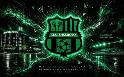 sassuolo statunitense, 4k, società calcistica italiana, lo stemma del sassuolo, arte del calcio, sfondo astratto nero blu, stemma del sassuolo, serie a, calcio, italia, sassuolo, io neroverdi, stadio mapei