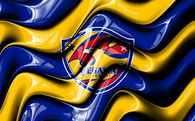 Vegalta Sendai 3D logo, 4k, blue yellow 3D waves, J2 League, football, Vegalta Sendai flag, creative, Vegalta Sendai logo, Vegalta Sendai, japanese soccer club, soccer, Vegalta Sendai FC