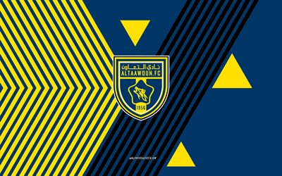 logotipo de al taawoun fc, 4k, equipo de fútbol saudí, fondo de líneas azules y amarillas, al taawoun fc, liga profesional saudí, arabia saudita, arte lineal, emblema del al taawoun fc, fútbol americano, al taawoun