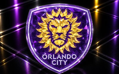 orlando city sc  logo, violetti metalli tausta, orlando city sc  tunnus, orlando city sc  kristallikyltti, mls, usa, jalkapallo, orlando city sc