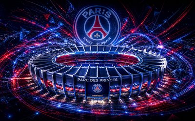 prinzenpark, psg stadion, blau rote neoneffekte, der park der fürsten, paris, frankreich, stadion paris saint germain, neonkunst, psg, paris saint germain
