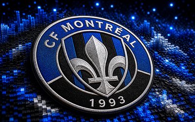 cf montreal kangaslogo, 4k, musta sininen 3d tausta, mls, jalkapallo, cf montrealin logo, cf montreal 3d logo, cf montreal, amerikkalainen jalkapalloseura, montreal fc, club de foot montreal