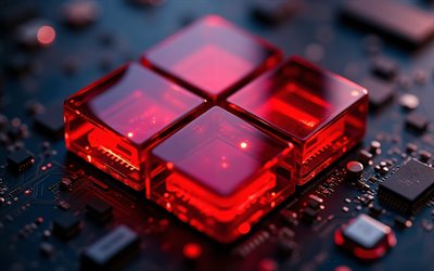 logotipo rojo neón de windows 11, 4k, letrero rojo neón brillante de windows 11, logotipo de windows 11, emblema rojo de cristal de windows 11, ventanas 11, fondo de tecnología negro, logotipo de windows, ventanas