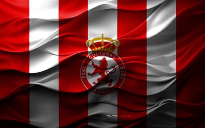 4k, Cultural Leonesa logo, red white 3D background, Cultural Leonesa emblem, Segunda Division, Spanish football team, Cultural Leonesa flag, 3D texture, Cultural Leonesa, football, Spain