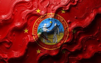 chesapeake bayrağı, 4k, taş dalga dokusu, amerika şehirlerinin bayrakları, 3d chesapeake bayrağı, amerika, chesapeake şehrinin bayrağı, chicago şehir bayrağı, chesapeake, virjinya