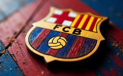 logotipo de madeira do fc barcelona, 4k, barça, fundo de madeira azul bordô, catalunha, emblema do fc barcelona, espanha, arte em pedra, barcelona, liga, logotipo do barcelona, futebol