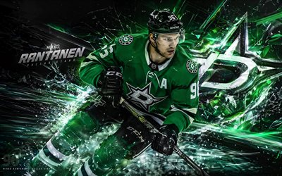 4k, Mikko Rantanen, artwork, green digital background, Dallas Stars, NHL, hockey, Mikko Rantanen 4K, Dallas Stars logo, fan art, Mikko Rantanen Dallas Stars