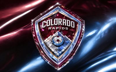 colorado rapids logosu, mavi metal arka plan, colorado rapids amblemi, new england devrimi kristal işareti, mls, amerika, futbol, colorado rapids