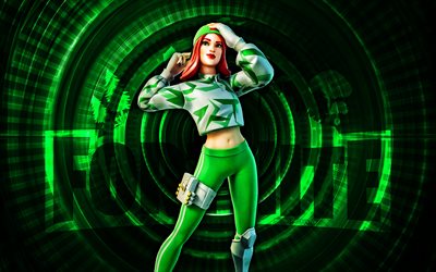 Chance Fortnite, 4k, green spiral background, Fortnite, creative, Chance Skin, Fortnite Chance Skin, Chance, Fortnite characters