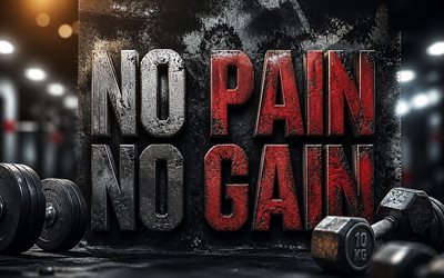 No pain no gain, 4k, stone background, motivational quotes, No pain no gain concepts, gym, dumbbells, inspiration, grunge art