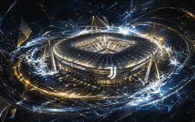 stadio della juve, 4k, stadio allianz, torino, italia, effetti di luce bianca, vista aerea, juve fc, sfondo astratto bianco, stadio di calcio