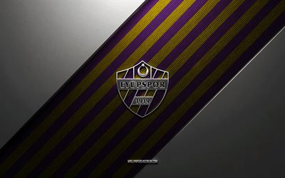 Eyupspor logo, 4k, steel background, Turkish football club, purple yellow lines, Eyupspor emblem, Super Lig, Eyupspor, Turkey, football, Eyupspor metal logo, Eyupspor crest