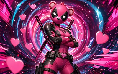 Cuddlepool Fortnite, 4k, pink 3D background, Fortnite, pink hearts, creative, Cuddlepool Skin, Fortnite Cuddlepool Skin, Cuddlepool, Fortnite characters