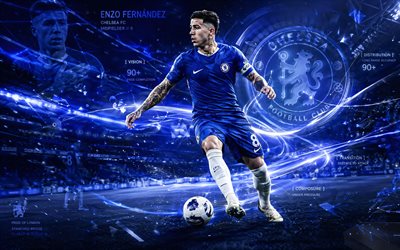 enzo fernandez, chelsea fc, arte dei fan, sfondo astratto bianco blu, enzo fernández chelsea fc, arte creativa, logo del chelsea fc, enzo fernández chelsea, calcio, chelsea, enzo