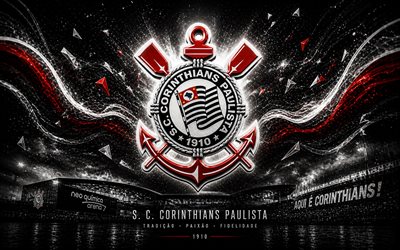 coríntios, 4k, clube de futebol brasileiro, logotipo do corinthians, arte do futebol, fundo abstrato branco, emblema do corinthians, corinthians paulista, série a brasileira, futebol, brasil, sc corinthians paulista