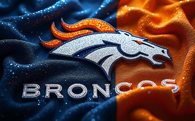 denver broncos elmas logosu, 4k, turuncu mavi taşlar arka plan, nfl, denver broncos logosu, turuncu mavi elmaslar, denver broncos'un amblemi, amerika, denver broncos, amerikan futbolu