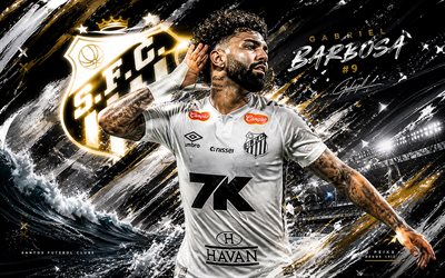 Gabriel Barbosa, Santos FC, fan art, white abstract digital background, Gabriel Barbosa Santos FC, creative art, Santos FC logo, Gabriel Barbosa Santos, football, Santos, Gabriel Barbosa Almeida