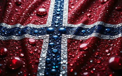 norveç bayrağı, 4k, elmaslar, kırmızı kristaller, parlak taşlar, norveç, yaratıcı sanat, kırmızı mavi beyaz değerli taşlar, kırmızı kristal