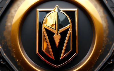 vegas altın şövalyeleri altın logosu, 4k, altın metal arka plan, nhl, vegas altın şövalyeleri logosu, metal sanatı, vegas altın şövalyeleri amblemi, amerika, vegas altın şövalyeleri, hokey