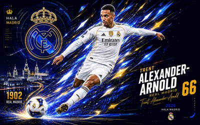 4k, Trent Alexander-Arnold, Real Madrid CF, vector art, white abstract vector background, Trent Alexander-Arnold Real Madrid CF, creative art, Real Madrid CF logo, Trent Alexander-Arnold Real Madrid, football, Real Madrid