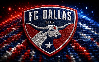 logo in tessuto dell'fc dallas, 4k, sfondo 3d rosso blu, mls, calcio, logo dell'fc dallas, logo 3d dell'fc dallas, fcdallas, squadra di calcio americana, dallas fc