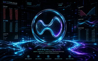 logo 3d iperliquido, 4k, sfondo futuristico blu, criptovalute, logo in vetro iperliquido, marchi, criptovaluta iperliquida, blockchain, logo iperliquido, iperliquido