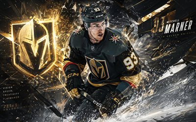 Mitchell Marner, 4k, gray digital background, Vegas Golden Knights, NHL, hockey, Mitchell Marner 4K, Vegas Golden Knights logo, fan art, Mitchell Marner Vegas Golden Knights