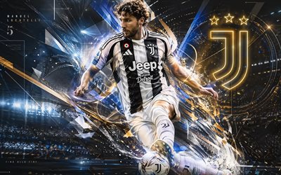 Manuel Locatelli, Juventus FC, fan art, white abstract digital background, Manuel Locatelli Juventus FC, creative art, Juventus FC logo, Manuel Locatelli Juventus, football, Juventus