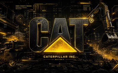 caterpillar 3d logosu, 4k, karanlık fütüristik arka plan, yaratıcı, inşaat ekipmanı, cat logosu, markalar, caterpillar metal logosu, sanat eseri, caterpillar logosu, tırtıl, kedi