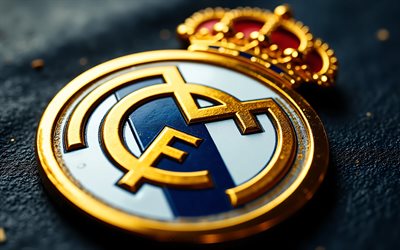 real madrid metal logosu, siyah taş arka plan, real madrid amblemi, real madrid logosu, kapatmak, real madrid kristal işareti, la liga, ispanya, futbol, real madrid, real madrid cf logosu, real madrid cf'si