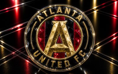 Atlanta United FC logo, burgundy metal background, Atlanta United FC emblem, Atlanta United FC crystal sign, MLS, USA, football, soccer, Atlanta United FC, Atlanta United