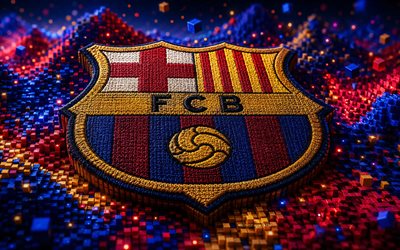 logo in tessuto fc barcelona, 4k, sfondo 3d rosso blu, laliga, calcio, logo dell'fc barcellona, logo 3d dell'fc barcelona, barcellona fc, la liga, fcb, squadra di calcio spagnola, fc barcellona