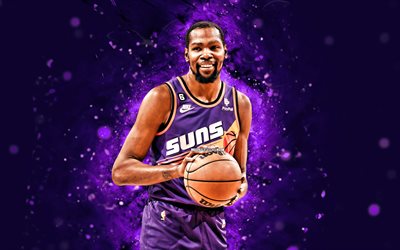 Kevin Durant, 4k, violet neon lights, Phoenix Suns, NBA, basketball, Kevin Durant 4K, violet abstract background, Kevin Durant Phoenix Suns