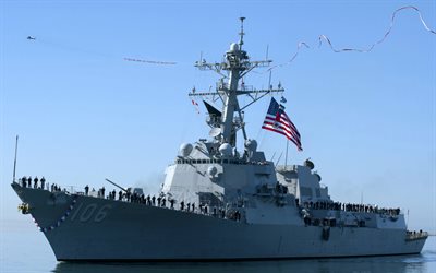 USS Stockdale, DDG-106, US Navy, US flag, American flag, Arleigh Burke-class, American guided-missile destroyer, USA