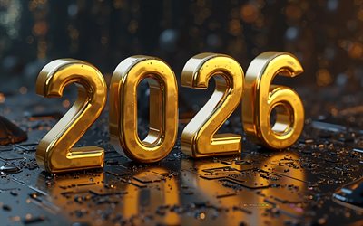 3d 2026黄金桁, 黒いテクノロジーの背景, 2026新年, 2026概念, 2026, 2026年の黄金桁の背景, 2026願い
