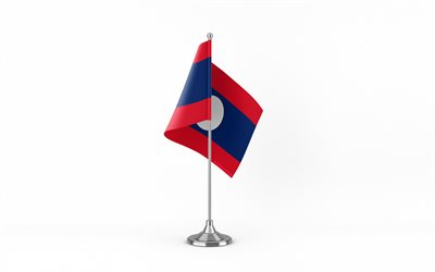 4k, लाओस टेबल झंडा, सफेद पृष्ठभूमि, लाओस का झंडा, लाओस का टेबल झंडा, धातु की छड़ी पर लाओस का झंडा, राष्ट्रीय चिन्ह, लाओस