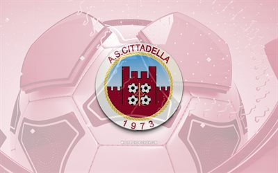 AS Cittadella glossy logo, 4K, purple football background, Serie B, soccer, italian football club, AS Cittadella 3D logo, AS Cittadella emblem, Cittadella FC, football, sports logo, AS Cittadella