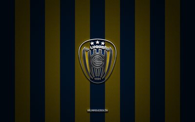 Sportivo Luqueno logo, Paraguayan football team, Paraguayan Primera Division, black yellow carbon background, Sportivo Luqueno emblem, football, Sportivo Luqueno, Paraguay, Sportivo Luqueno metal logo