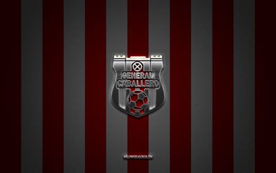 club general caballero  logo, paraguayan jalkapallojoukkue, paraguayan primera  divisioona, punainen valkoinen hiilitausta, club general caballero  merkki, jalkapallo, klubin kenraali caballero, paraguay, club general caballero metal  logo