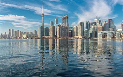 toronto, cn  turm, wolkenkratzer, abend, fairmont royal york, shangri la toronto, toronto cityscape, toronto skyline, kanada