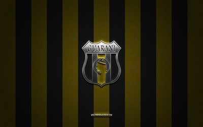 Club Guarani logo, Paraguayan football team, Paraguayan Primera Division, black yellow carbon background, Club Guarani emblem, football, Club Guarani, Paraguay, Club Guarani metal logo