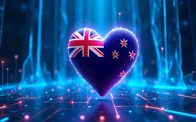 मुझे न्यूज़ीलैंड से प्यार है, 4k, डिजिटल कला, अंधेरा, न्यूज़ीलैंड का दिन, न्यूज़ीलैंड का झंडा, 3डी कला, न्यूज़ीलैंड के झंडे वाला दिल, 3डी दिल, न्यूज़ीलैंड, न्यूज़ीलैंड के लिए प्यार